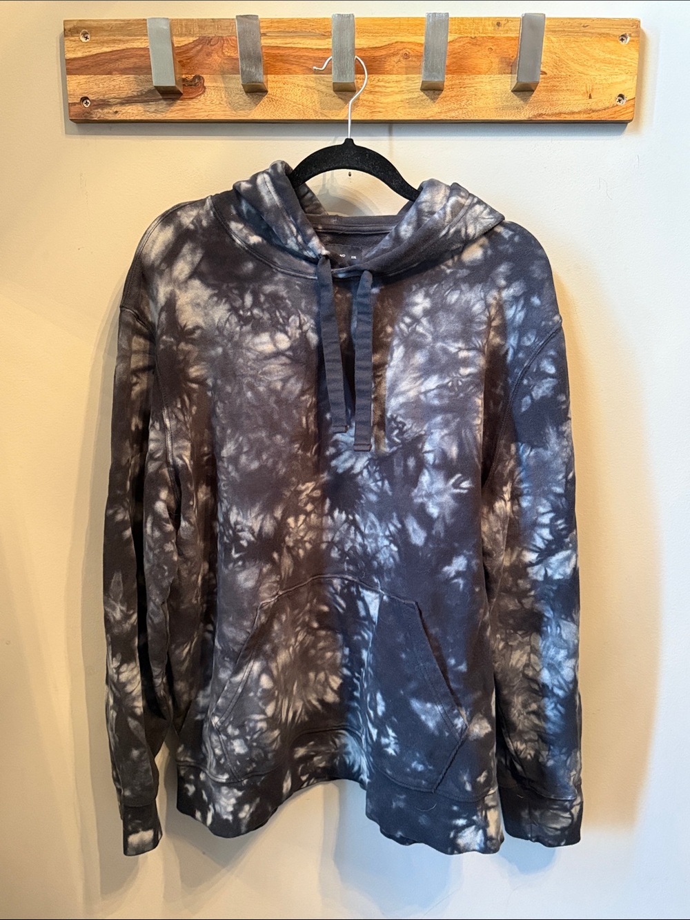 Lucky Brand Charcoal and White Tie-Dye Pullover Hoodie